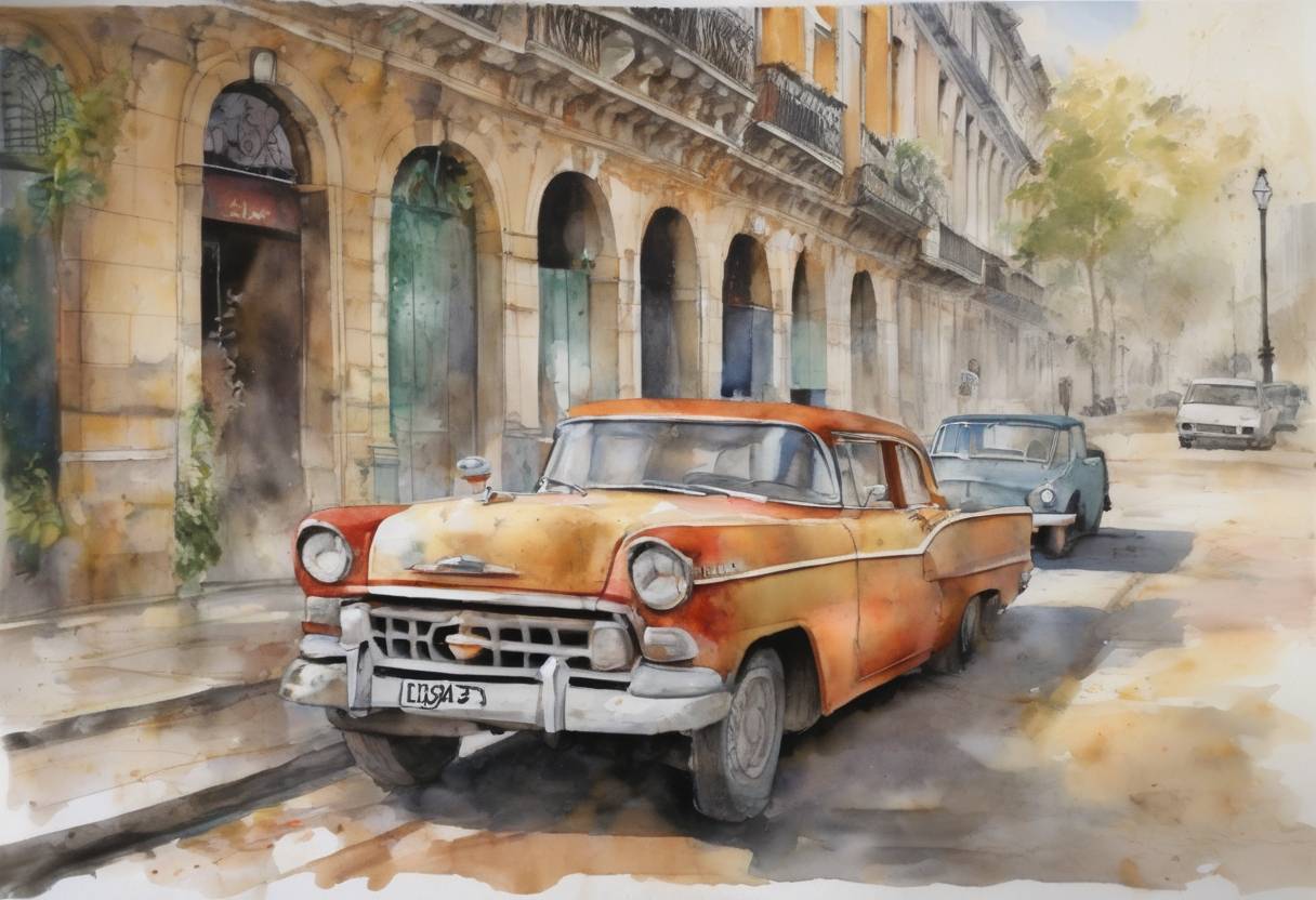Watercolor painting based depiction of The European Union lifted sanctions on Cuba, which had been imposed in 2003 due to human rights concerns. (2008)
