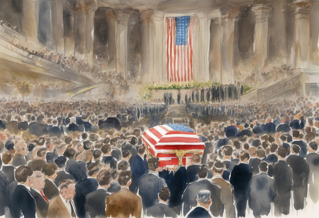 Watercolor painting based depiction of The funeral of John F. Kennedy took place in Washington, D.C., three days after his assassination. (1963)