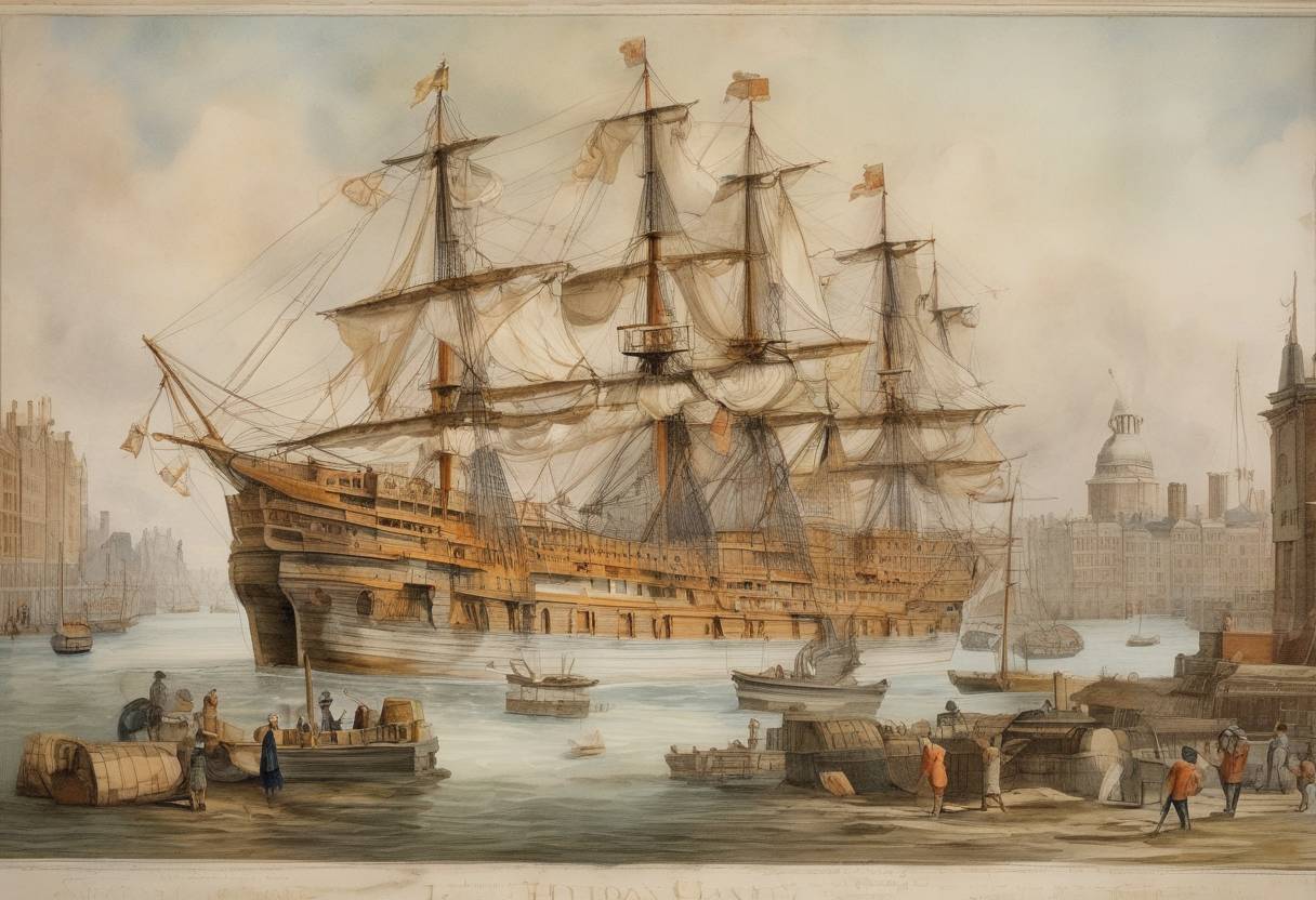 Watercolor painting based depiction of The Hudson's Bay Company was chartered by King Charles II of England. It became one of the oldest commercial corporations in the world and played a significant role in the fur trade in North America. (1670)