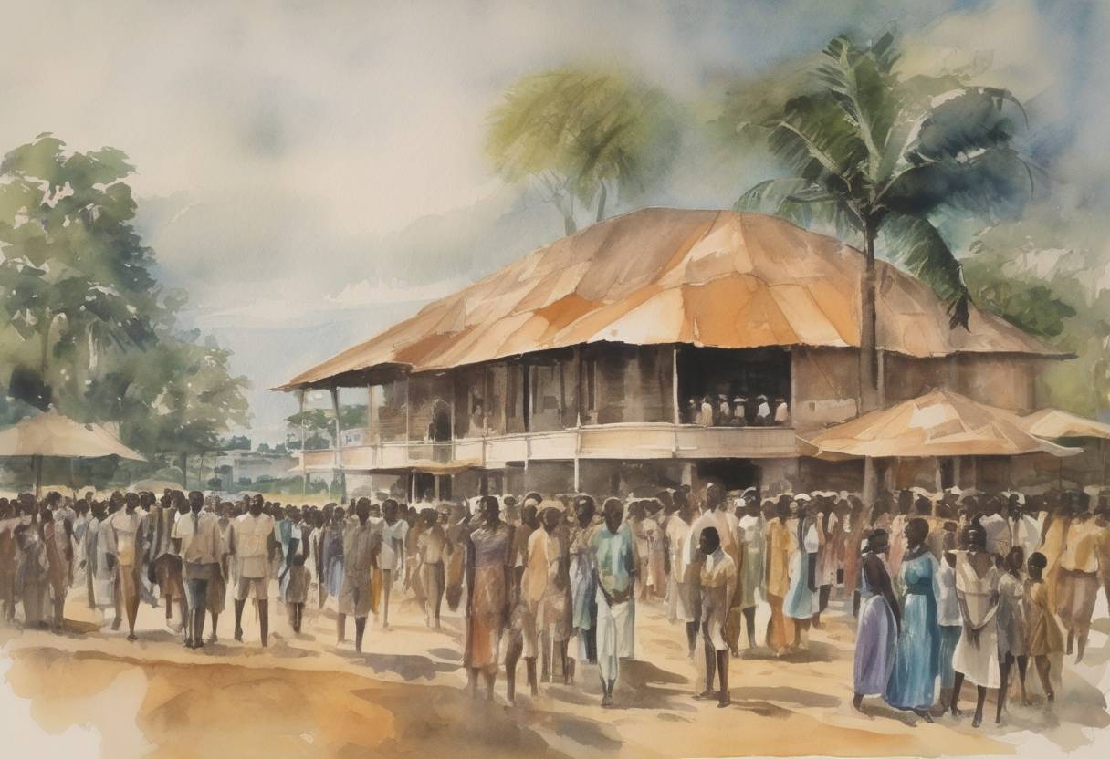 Watercolor painting based depiction of Tanganyika gains independence from the United Kingdom, later becoming part of Tanzania. (1961)