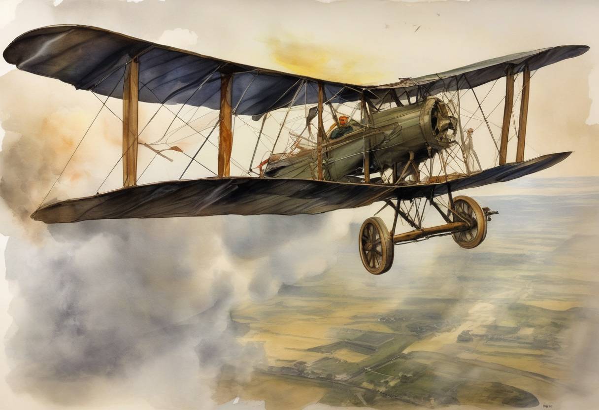Watercolor painting based depiction of Lieutenant Thomas Selfridge became the first person to die in an airplane crash, during a demonstration flight piloted by Orville Wright. (1908)