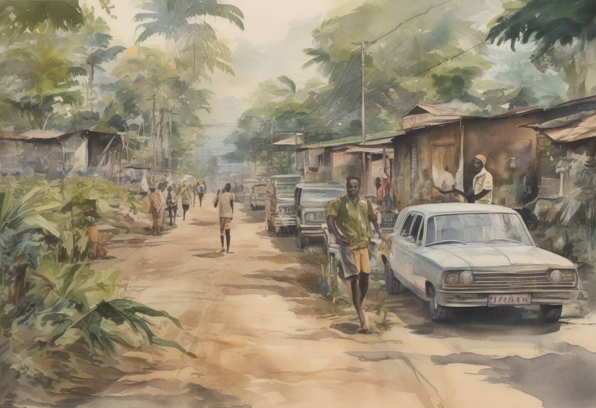 Watercolor painting based depiction of The Democratic Republic of the Congo was renamed Zaire by President Mobutu Sese Seko. (1971)
