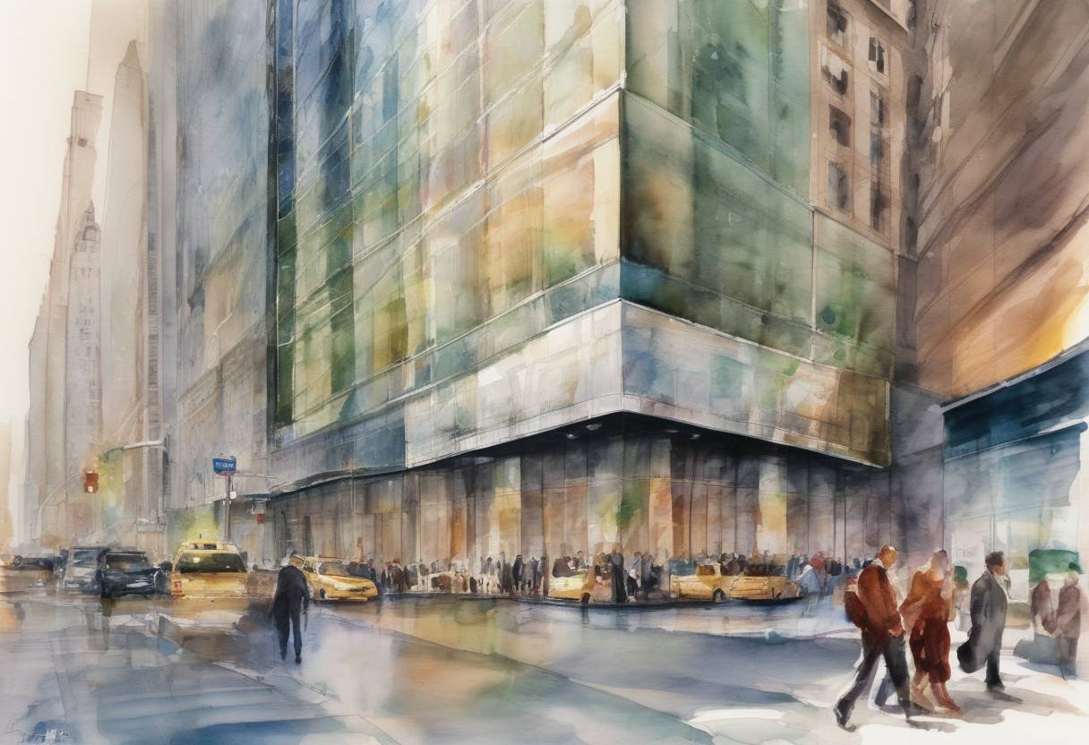 Watercolor painting based depiction of Lehman Brothers, a global financial services firm, filed for Chapter 11 bankruptcy protection, marking the largest bankruptcy filing in U.S. history and a pivotal moment in the global financial crisis. (2008)