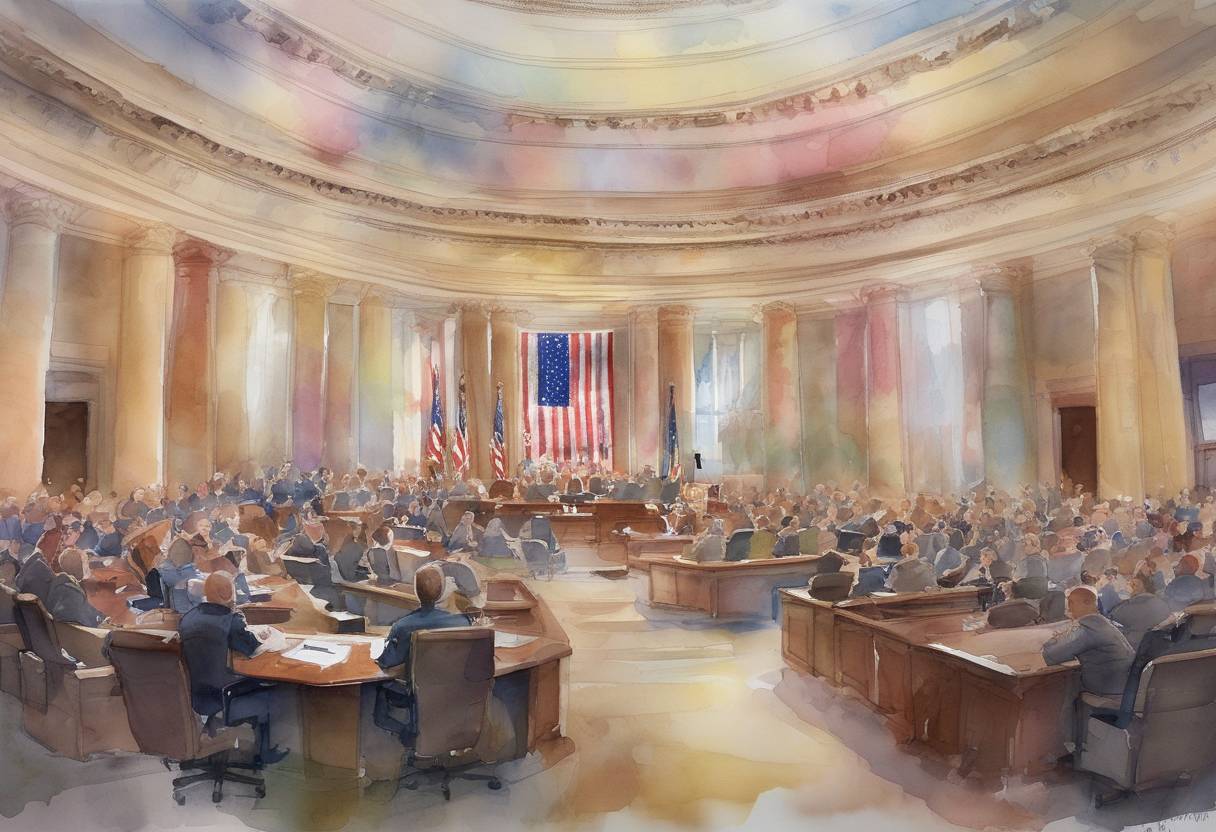 Watercolor painting based depiction of The United States Senate voted to repeal the 'Don't Ask, Don't Tell' policy, allowing openly gay, lesbian, and bisexual individuals to serve in the military. (2010)