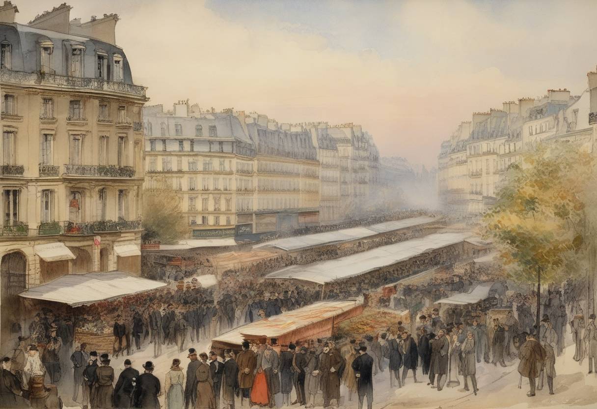 Watercolor painting based depiction of The Second International, an organization of socialist and labor parties, is founded at a congress in Paris. (1889)