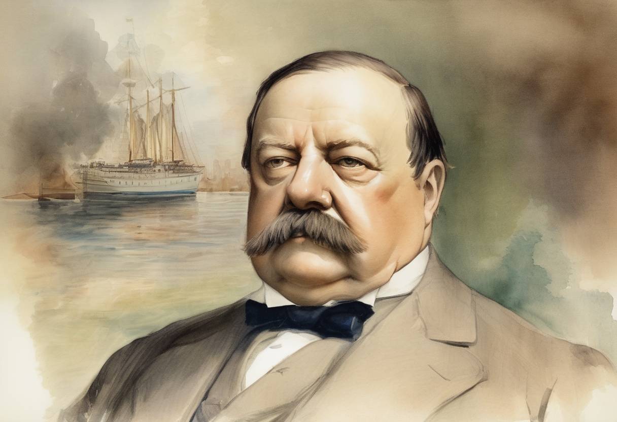 Watercolor painting based depiction of Grover Cleveland, the 22nd and 24th President of the United States, underwent a secret surgery aboard a yacht to remove a cancerous tumor from his mouth. The operation was kept secret to avoid a financial panic. (1893)