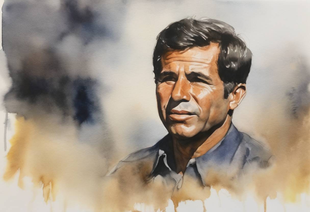 Watercolor painting based depiction of Sirhan Sirhan was convicted of assassinating United States Senator Robert F. Kennedy. (1969)
