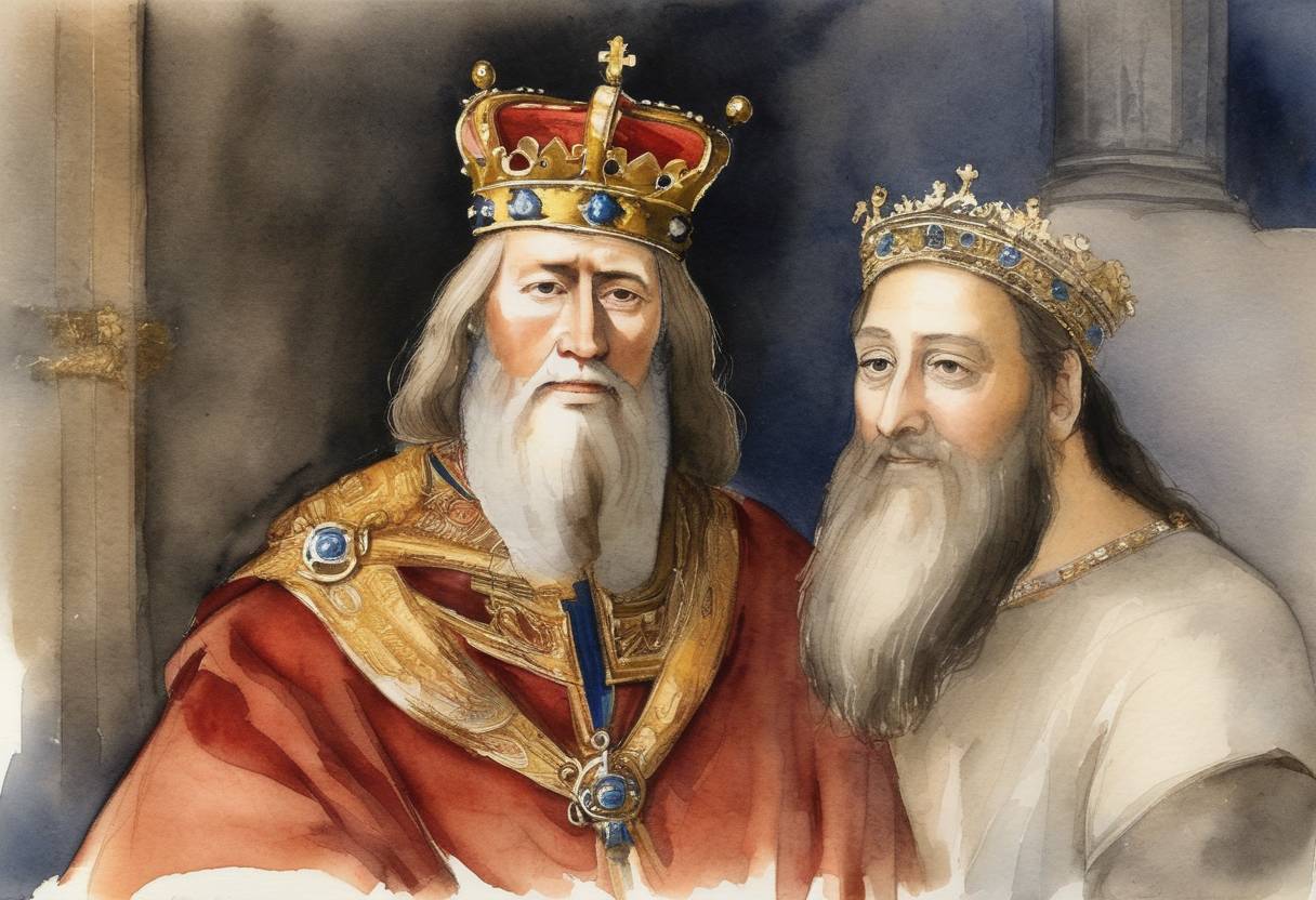 Watercolor painting based depiction of King Edward III of England was born, later becoming one of the most noted monarchs who would rule from 1327 until his death in 1377. His reign was marked by significant developments in English law and the Hundred Years' War with France. (1312)