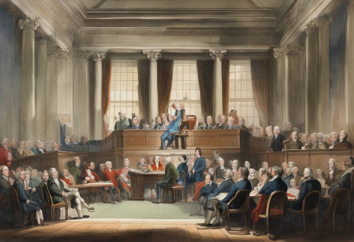 Watercolor painting based depiction of The United States Congress passes a resolution creating the U.S. Mint. (1791)