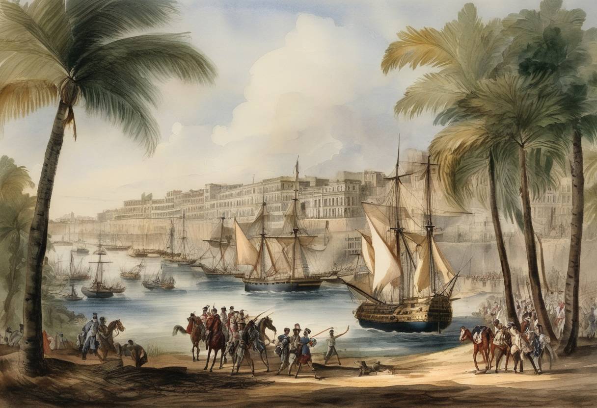 Watercolor painting based depiction of During the Seven Years' War, British forces captured the city of Havana from the Spanish. The capture was a strategic military victory that allowed the British greater control over the Caribbean region. (1762)