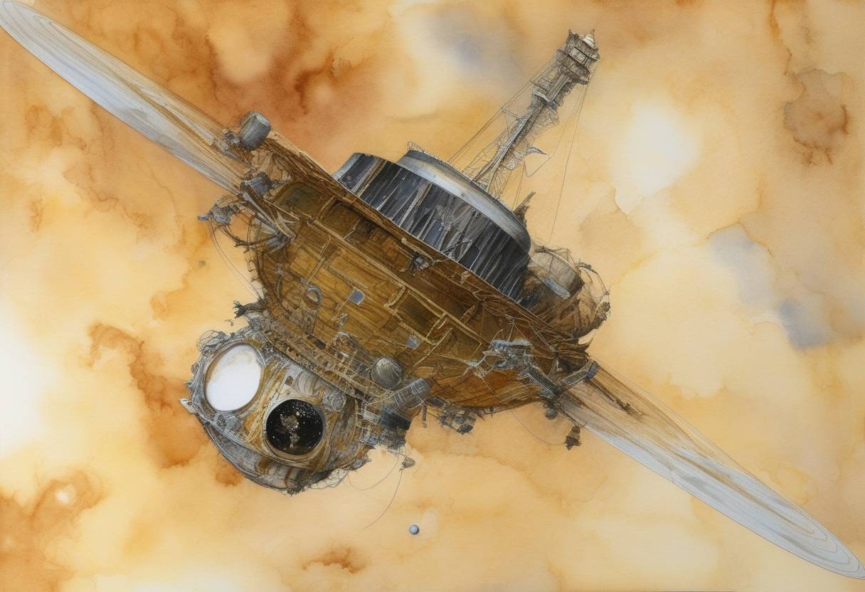 Watercolor painting based depiction of ESA's Huygens probe lands successfully on Saturn's largest moon, Titan, marking the first landing ever accomplished in the outer Solar System. (2005)