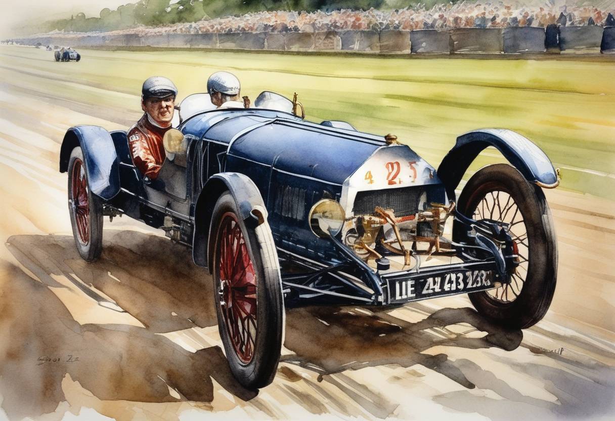 Watercolor painting based depiction of The 24 Hours of Le Mans, the world's oldest active sports car race in endurance racing, is held for the first time at Circuit de la Sarthe, Le Mans, France. (1923)