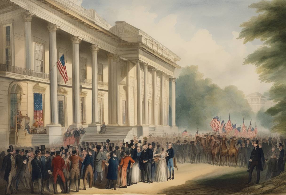 Watercolor painting based depiction of The U.S. presidential election of 1820, marking James Monroe's second term, took place. Monroe ran effectively unopposed in this election, leading to one of the least contested presidential elections in American history. (1820)