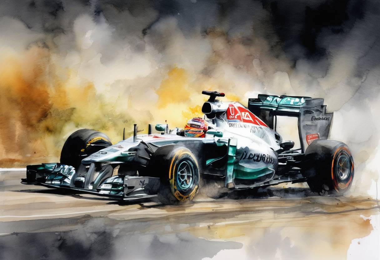 Watercolor painting based depiction of Lewis Hamilton wins the Formula One World Championship after finishing fifth in the Brazilian Grand Prix. (2008)