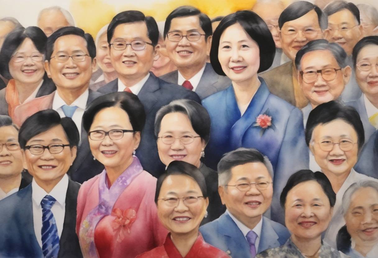 Watercolor painting based depiction of The Taiwanese Kuomintang Party elected their first female leader, Hung Hsiu-chu, marking a significant moment in the party's history during an extraordinary party congress. (2016)