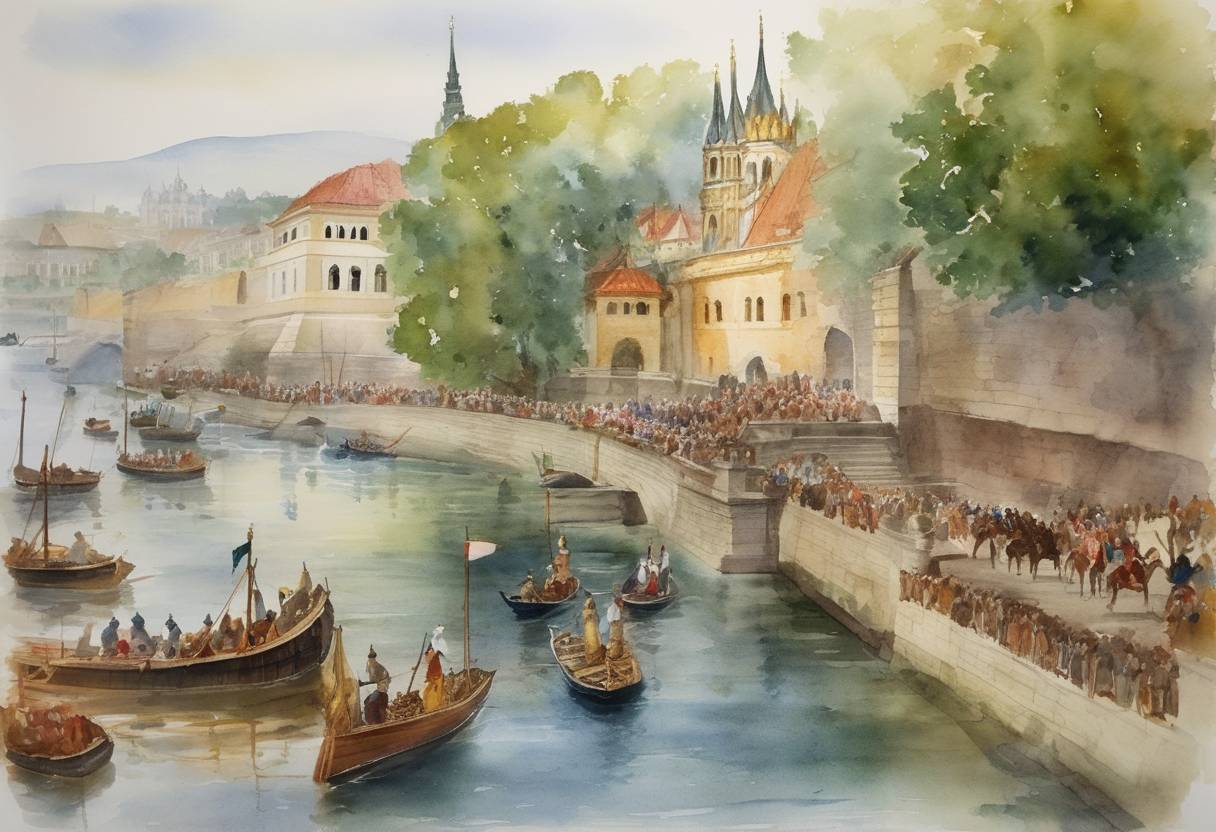 Watercolor painting based depiction of The Árpád dynasty, which had ruled Hungary since 895, officially ends with the death of Andrew III, leading to a period of instability and a shift in power dynamics within Hungary and surrounding regions. (1301)