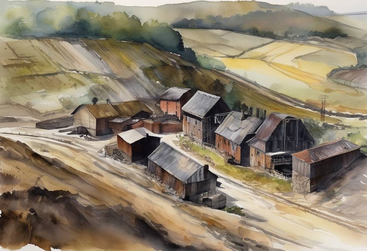 Watercolor painting based depiction of The last coal mine in France, La Houve, closes, marking the end of coal mining in the country. (2006)