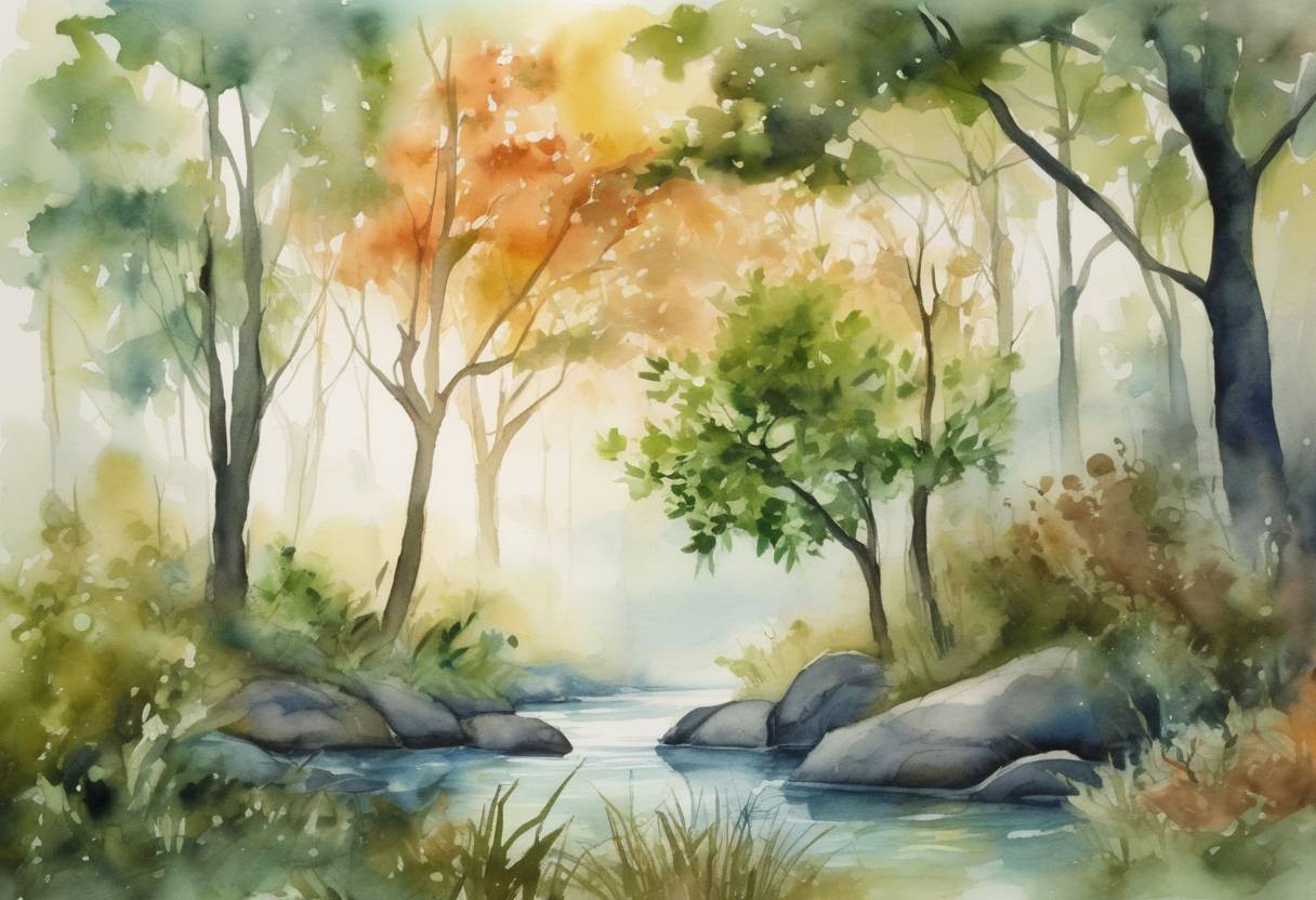 Watercolor painting based depiction of The United Nations Biodiversity Conference (COP15) in Montreal, Canada, resulted in a landmark agreement to protect 30% of Earth's land and waters by 2030 to curb biodiversity loss. (2022)