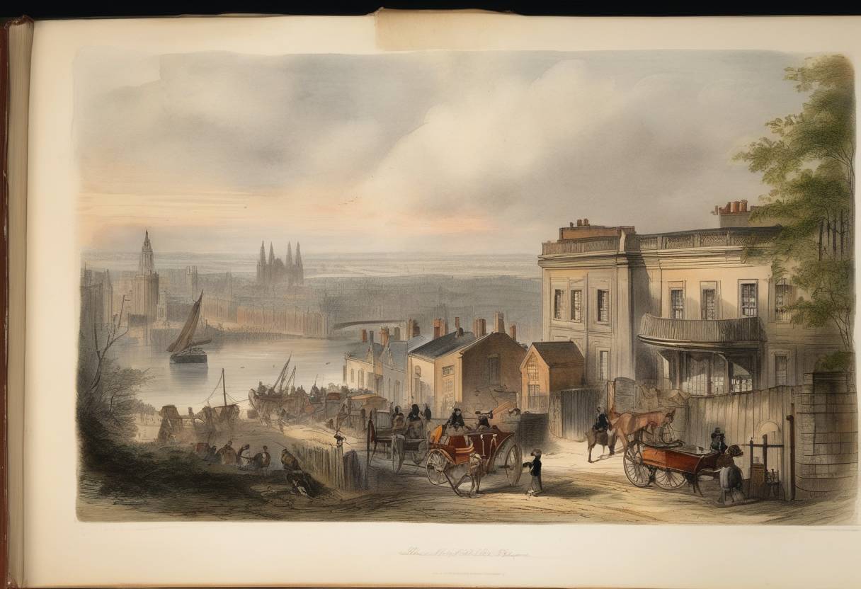 Watercolor painting based depiction of The first installment of the serialized novel 'The Pickwick Papers' by Charles Dickens is published. (1836)