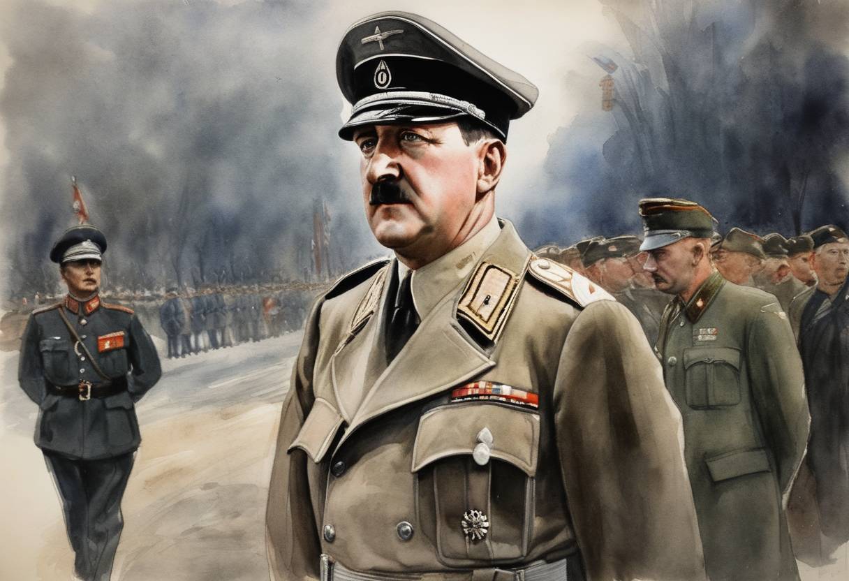 Watercolor painting based depiction of Adolf Hitler becomes Supreme Commander-in-Chief of the German Army. (1941)