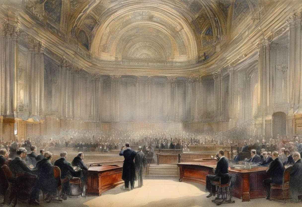 Watercolor painting based depiction of The first General Conference on Weights and Measures (CGPM) is held in Paris, establishing key units of measurement. (1889)