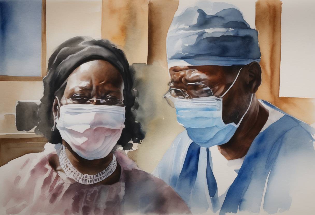 Watercolor painting based depiction of The first case of Ebola diagnosed within the United States was confirmed in Dallas, Texas. A patient who had traveled from Liberia and displayed symptoms was treated, marking a pivotal moment in the global Ebola outbreak response. (2014)