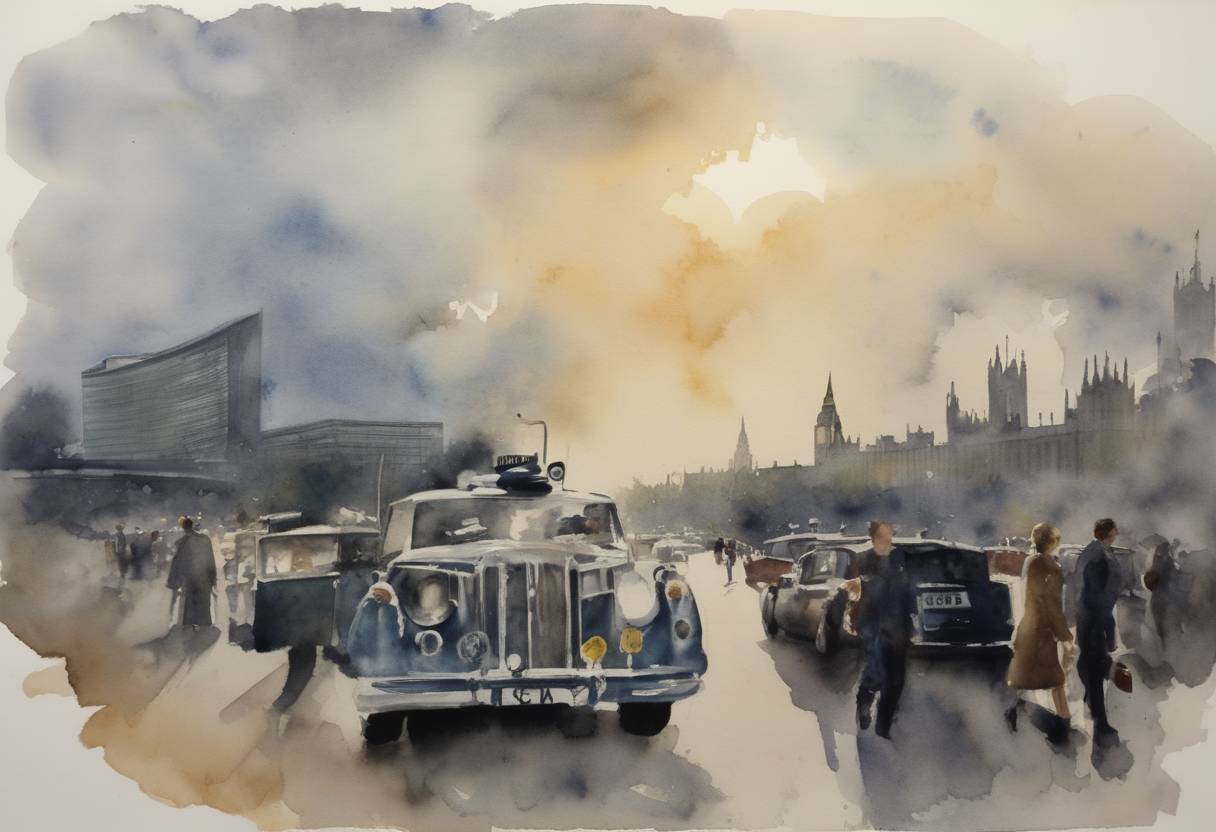 Watercolor painting based depiction of The availability of the extensive cache of confidential files from the British Security Service, or MI5, were revealed online by the guardian which included surveillance records from as far back as World War I. (2007)