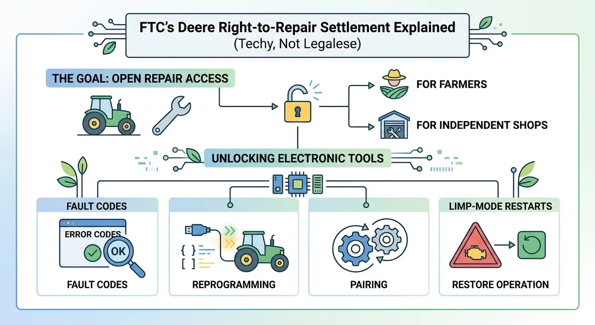 FTC’s Deere Right-to-Repair Settlement Explained (Techy, Not Legalese)