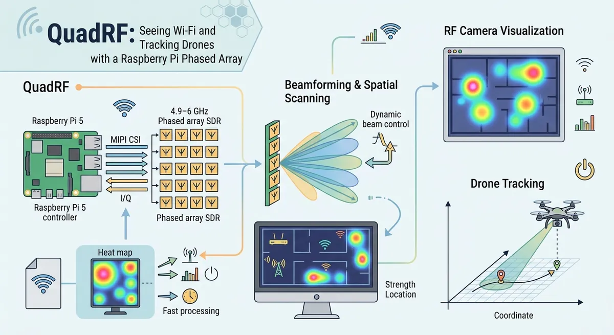 QuadRF: Seeing Wi‑Fi and Tracking Drones with a Raspberry Pi Phased Array