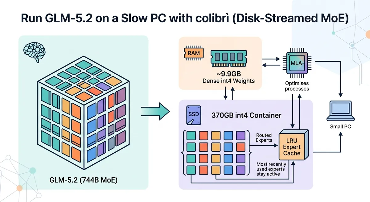 Run GLM-5.2 on a Slow PC with colibrì (Disk-Streamed MoE)