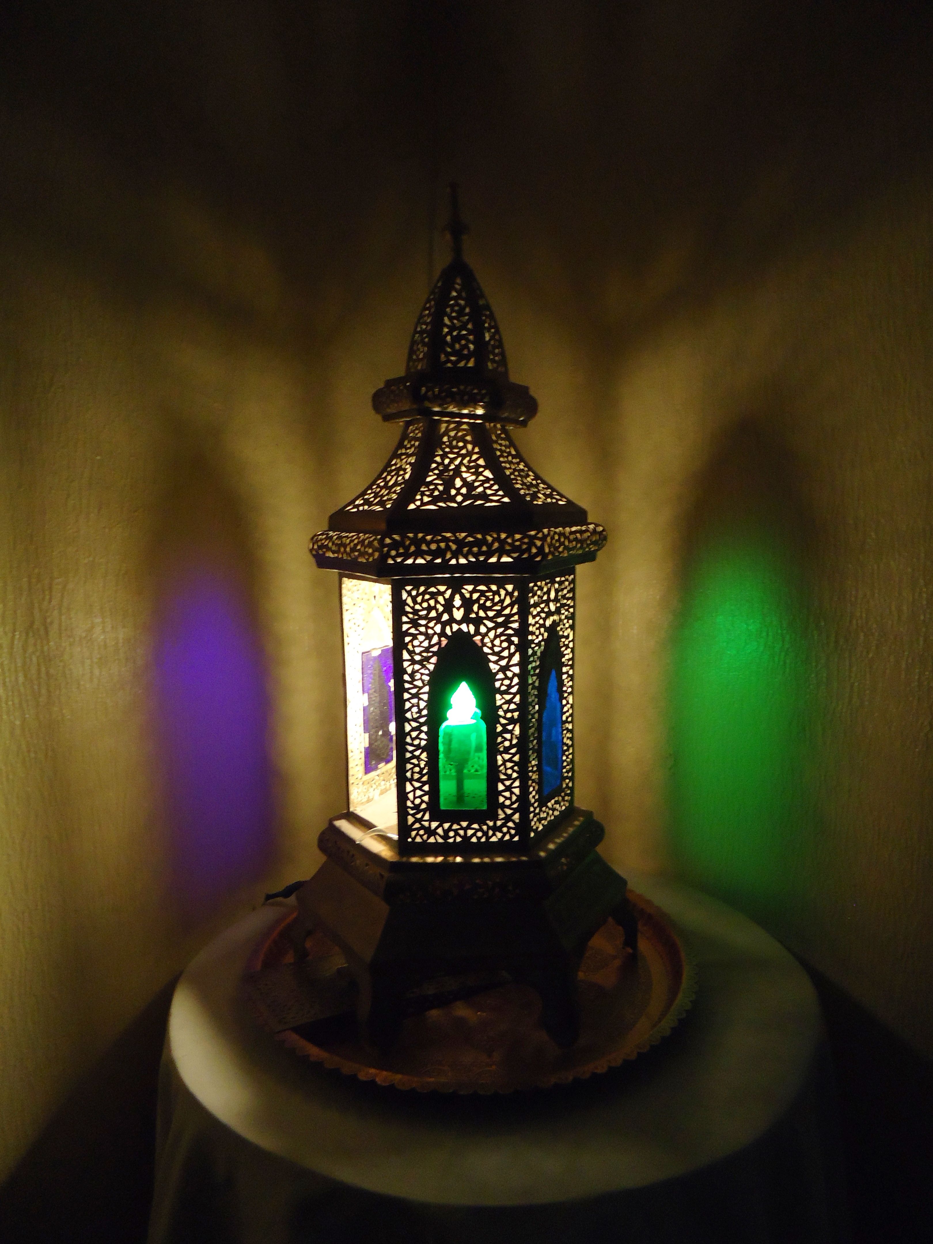 Colored glass iron lantern