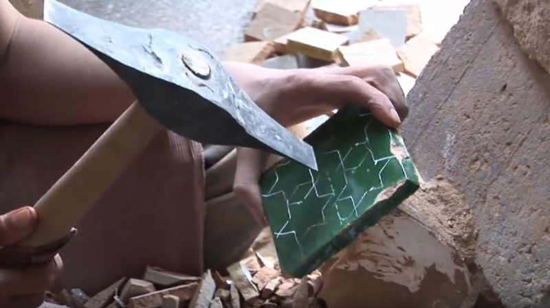 Cutting Zellige tiles