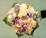  香檳玫瑰配小紫花球 - 絲花花球 伴娘花球 花仔花女花球  