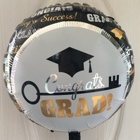  18寸圓形黑銀 慶祝學校畢業典禮 氫氣球(充氦氣按原價計) Congrats Graduation balloon (現貨款)  
