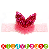  【售完】百日宴bb／女童賀新年 派對髮飾用品~公主立體耳朵髮帶 Party Bunny Ear Elastic Headband (桃紅) H336 現貨  