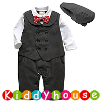  【售完】嬰幼兒bb衫~小王子假背心西裝全開夾衣+帽套裝 BB1447 現貨  