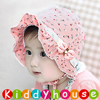  【售完】百日宴bb嬰兒／女童髮飾~小公主碎花花邊bb棉質帽 Baby Hat(珊瑚紅) H342 現貨  