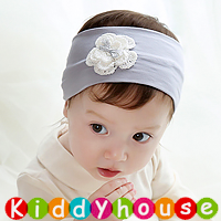  【售完】嬰兒頭飾髮帶-小公主舒適棉質小織花頭飾髮帶(灰) Elastic Flower Headband H501  