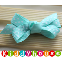  【售完】bb女童髮飾~波點(天藍)小蝴蝶結小童嬰兒全包夾Baby Ribbon Hair Clip H247 (一對)  現貨 