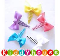  【售完】bb女童髮飾~可愛純色撞花小童嬰兒PP夾Toddler Ribbon Hair Clip H263 (一對)  現貨  