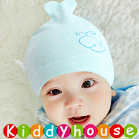  百日宴bb嬰兒／女童派對髮飾物用品~柔軟純棉小鯨魚BB帽(粉藍) Baby Hat HT047 現貨 