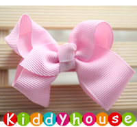  【售完】bb女童髮飾~純色(粉紅)泡泡花小童嬰兒全包夾Baby Ribbon Hair Clip H239 (一對) 現貨  