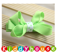  bb女童髮飾~波點拼純色(果綠)蝴蝶小童嬰兒全包夾Baby Ribbon Hair Clip H293 (一對) 現貨 