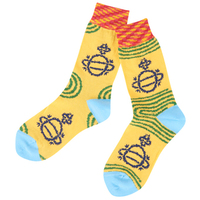  全新Vivienne Westwood黃色橫紋大Logo短襪  