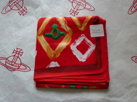  全新Vivienne Westwood紅色菱格油彩Logo手巾 
