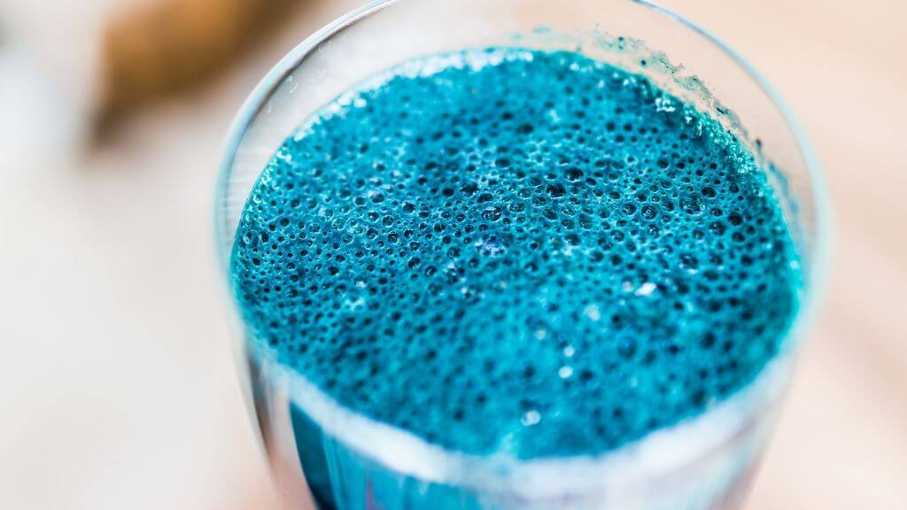 A blue spirulina infused beverage