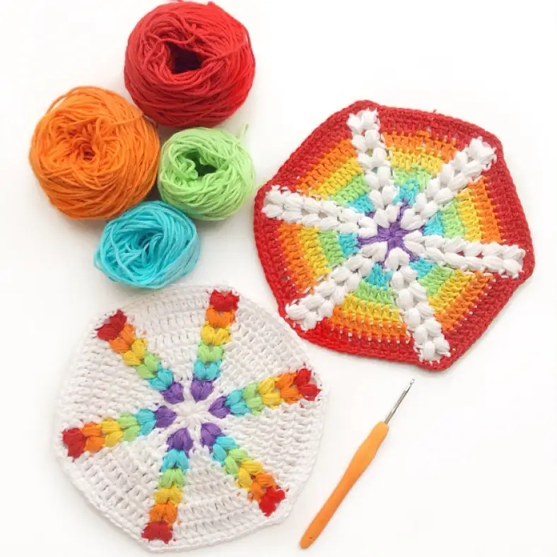 Rainbow Puff Hexagon Crafty CC