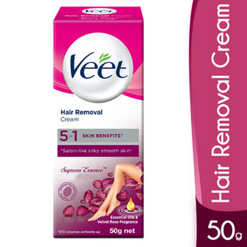 Veet Hair Removal Cream 5-In-1 Skin Benefits With Essential Oil & Velvet Rose 50gm