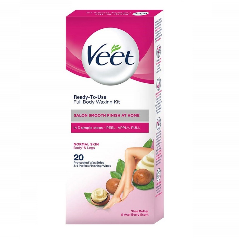 Veet Full Body Waxing Kit For Normal Skin With Shea Butter & Acai Berry Scent 20 Strips