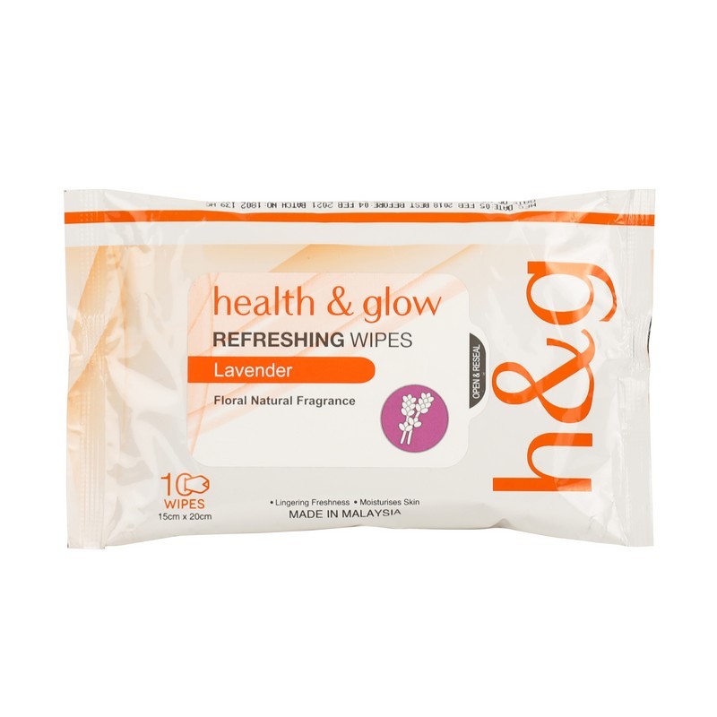 Health & Glow Refreshing Wipes Lavender 10 Pieces